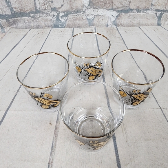 Vintage 60s Dominion Barware 19th Hole Golf Highball Glasses Set of 4 Gold  Gild - Picture 3 of 11